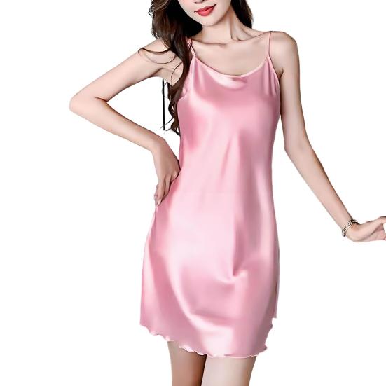 Women's Sexy Satin Nightgown Round Neck Silky Slip Nightdress Spaghetti Strap Sleeveless