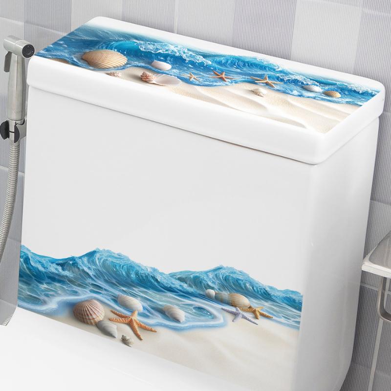 Наклейка на унитаз «Морская волна», Декор для ванной комнаты, Реалистичная наклейка на пол «Пляж», Водонепроницаемая, Противоскользящая, Съемная, Декор для ванны и побережья