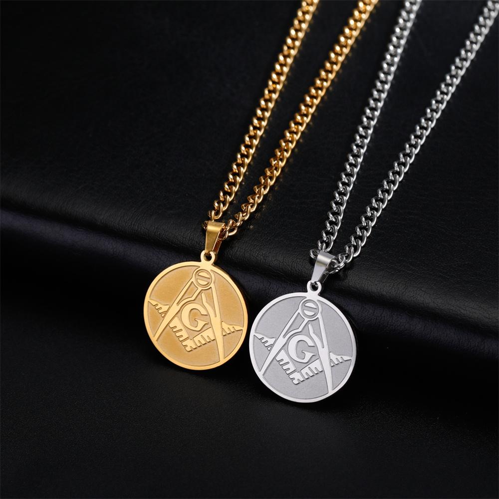  Vintage Masonic Pendant Necklace for Men Stainless Steel Freemason Energy Necklaces Gothic Religious Amulet Jewelry Gift