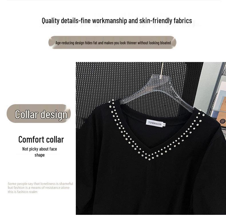 Свободная футболка с V-образным вырезом, средней длины, с короткими рукавами, для женщин, больших размеров