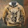 Vintage Men's Hoodie Outdoor 3d Deer Print Hooded Sweatshirt Oversized Clothing Autumn Long Sleeved Hoodies Casual Pullover