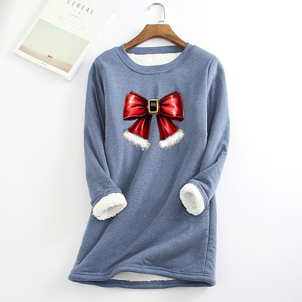 Женский круглый вырез с принтом из утолщенного плюша и кашемира, теплый длинный топ