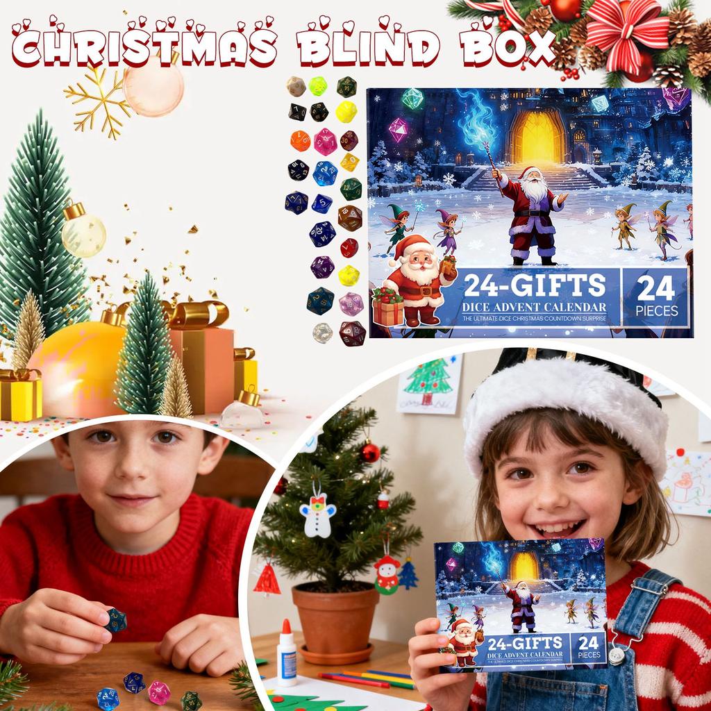 Рождественский адвент-календарь с набором кубиков, 24-дневный подарок для отсчета времени до Рождества, подходит для любителей ролевых настольных игр