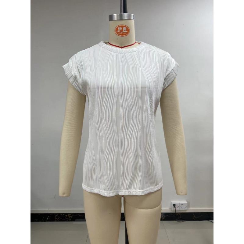 Женский топ-футболка с коротким рукавом и текстурой, с круглым вырезом