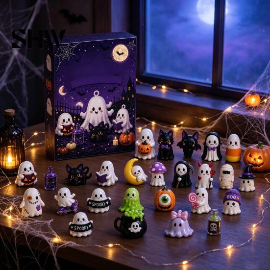 24 Day Box Halloween Advent Calendar 2026, Days Countdown with 2D Flat Gifts for Adults Kids Acrylic Mini Figures, Collectible Surprise Girls