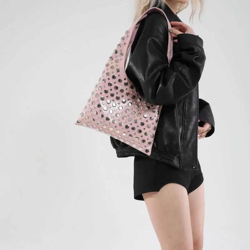 Fashion PU Big Rivets Designer Style Shoulder Bags for Girls  Trendy Large Capacity Personality  Girl Style Handbags