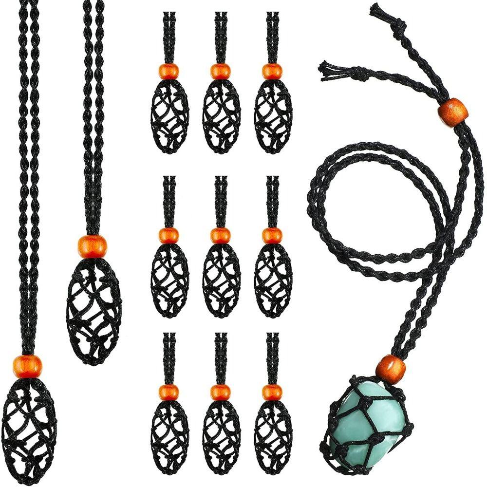 Adjustable Necklace Cord Empty Stone Holder Wax Rope Diy Necklace Natural Quartz Crystal Healing Stone Net Bag Pendant