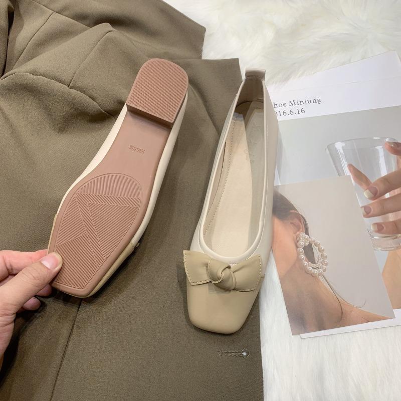 Модная женская обувь на толстом каблуке, одинарная обувь, осень, новинка, квадратный носок, открытый верх, сочетающиеся цвета, бант-бабочка, нескользящая обувь с низким верхом