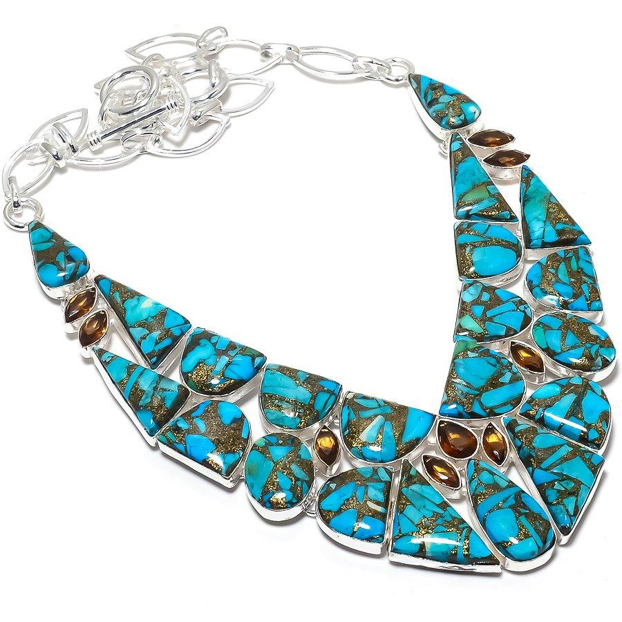 Колючая устрица бирюзовый, дымчатый кварц драгоценный камень 925 серебряное ювелирное ожерелье 18 дюймов JCN484-149