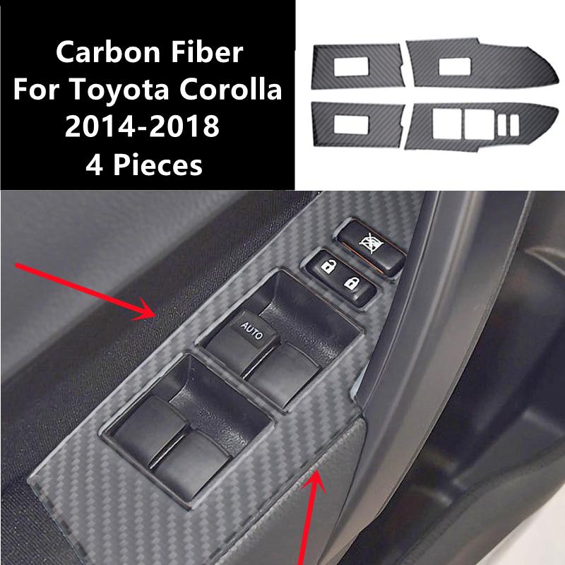 Carbon Fiber Car Interior Door Handle Windows Control Panel Armrest Cover Trim Decal Stickers For Toyota Corolla 2014 Auto