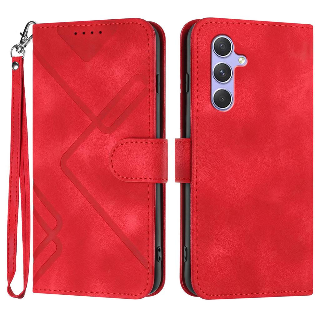 For Samsung Galaxy A54 5G Wallet Case Line Imprinted PU Leather Phone Cover with Strap