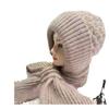 Luxury Velvet Knit Scarf with Phoenix Tail Flower Design - Double-Layered, Fleece-Lined Hat for Wind and Snow Protection