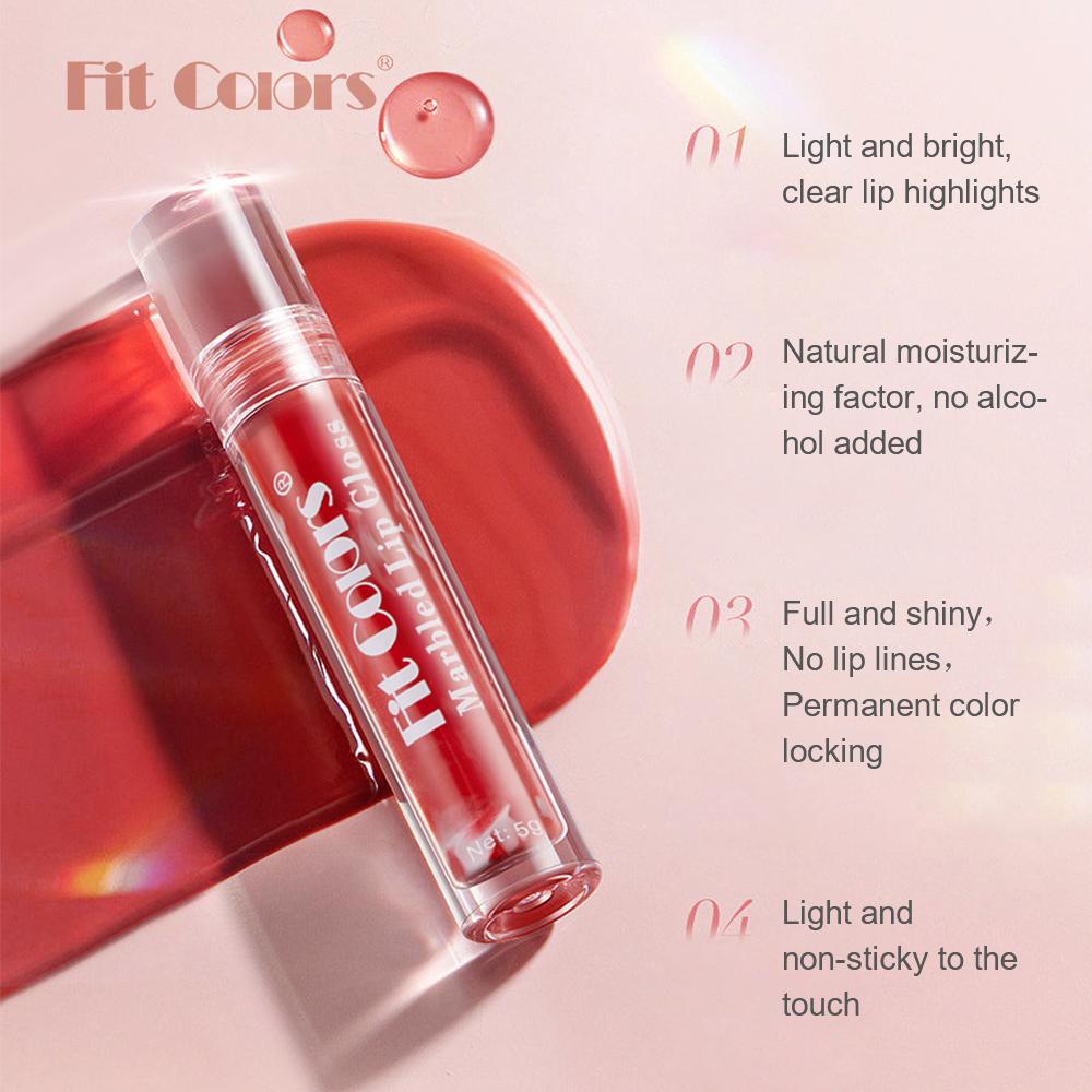 Блеск для губ Fit Colors с мраморным эффектом, 5 ярких оттенков, Увлажняющая стойкая жидкая помада, Нелипкая формула