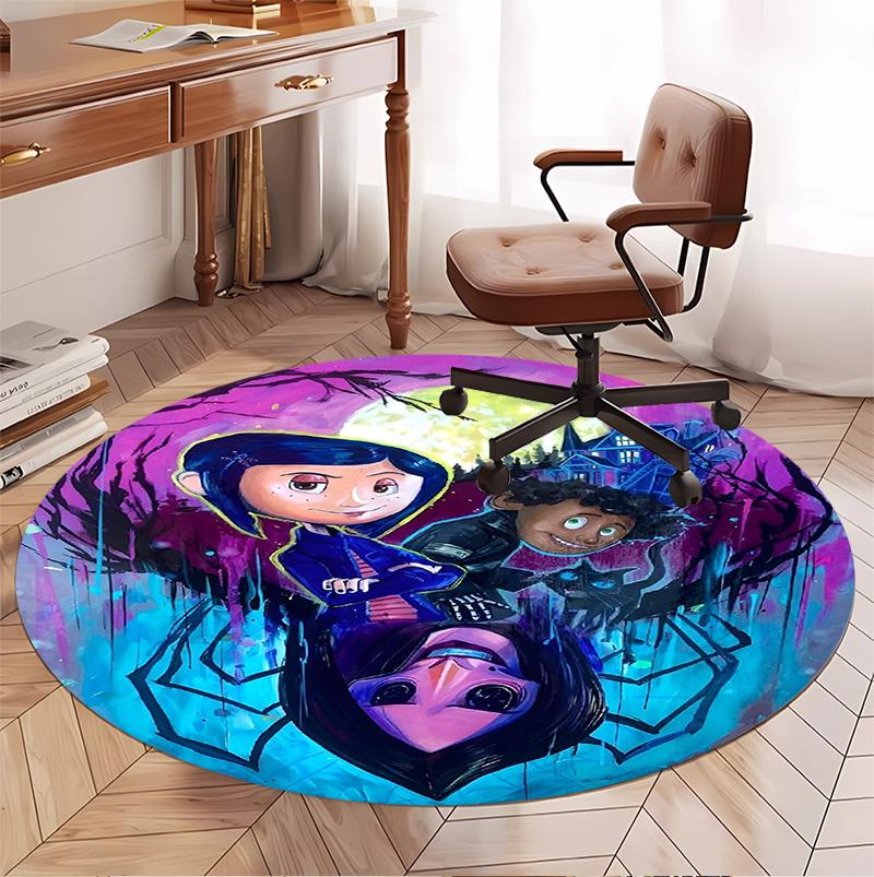 Coraline Pattern Round Rug, Indoor/Outdoor Mat, for Picnic, Gameroom, Bedroom, Office, Living Room, Home Decor Carpet, Birthday Gift