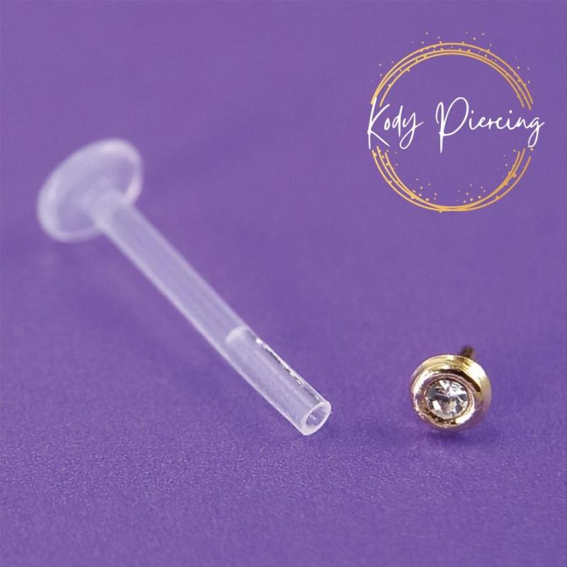 KODY ПИРСИНГ, ЗОЛОТО 14 КАРАТ, губа из биофлекса, круглая головка и инкрустация цирконом