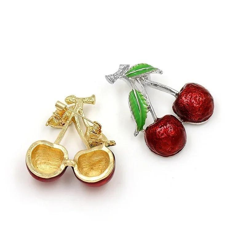 Fashion Cute Red Enamel Brooches for Kids Cherry Brooch Corsage Small Bouquet Hijab Pins Feminino Party Dress Accessories Gifts