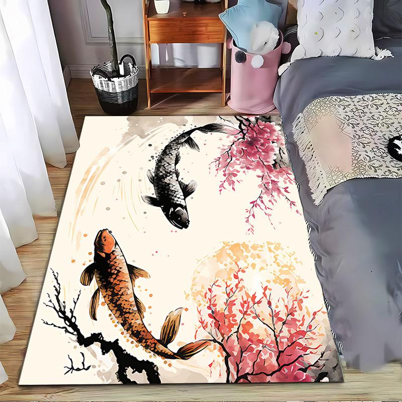 Koi Fish & Blossoms Carpet suitable as a non-slip mat for the living room or bedroom sofa