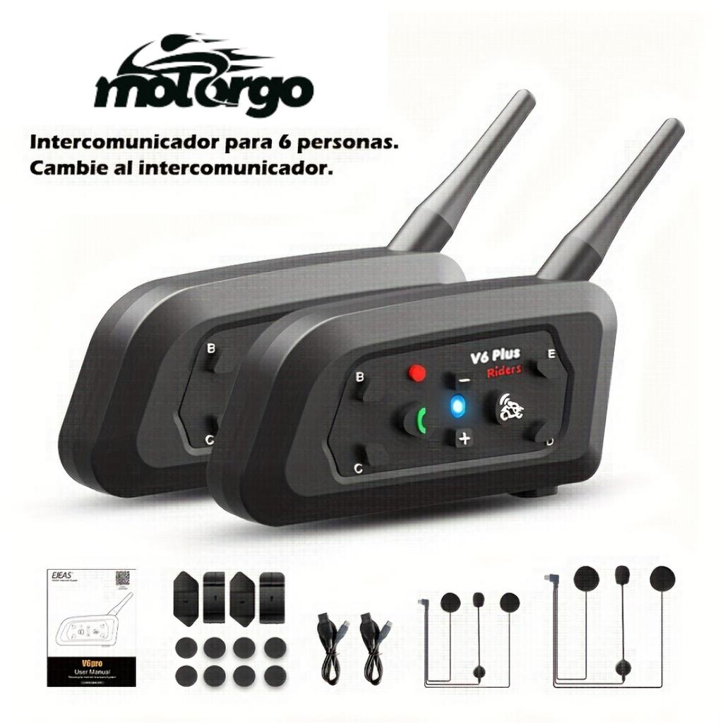 Motorcycle Helmet Intercom 1500m 6 Riders System - HD Sound Quality with Noise Reduction and Bluetooth Music Sharing
