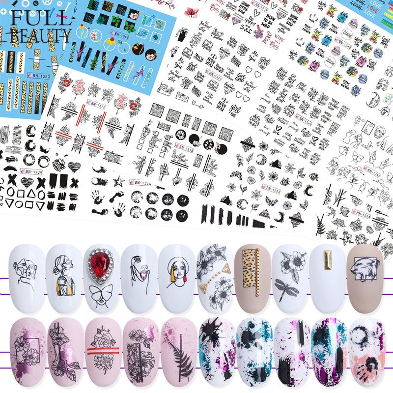 Наклейки для дизайна ногтей в 12 стилях с абстрактными, цветочными и геометрическими рисунками