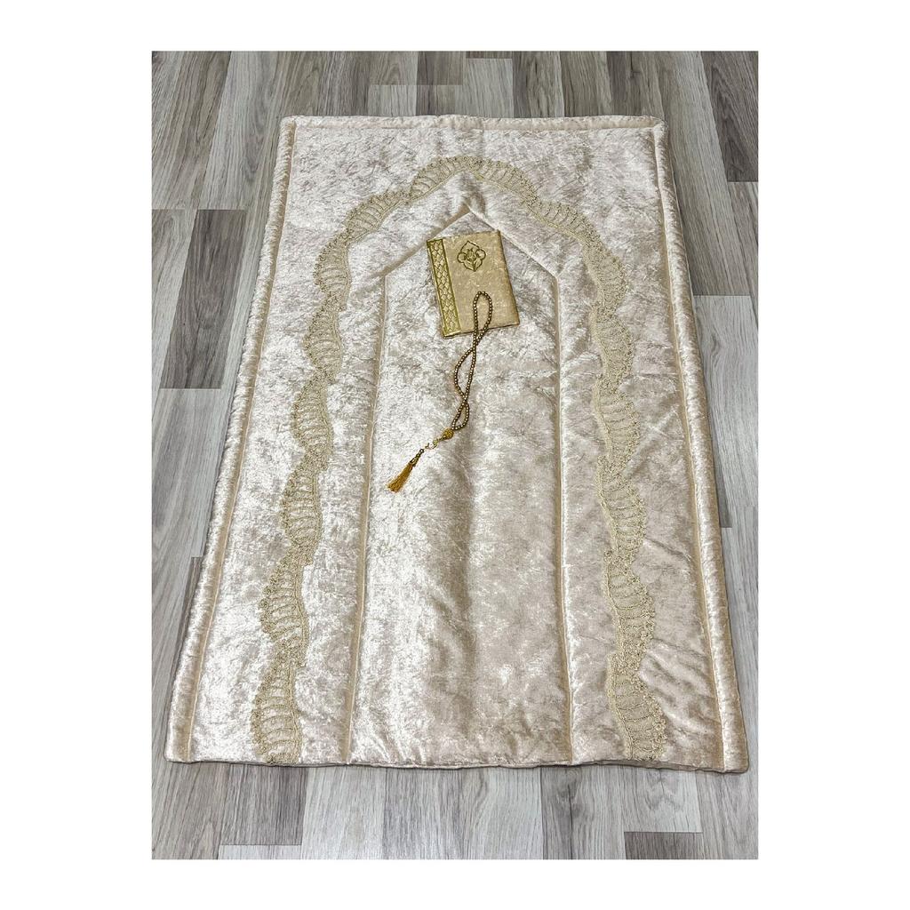 6 Piece Velvet French Laced Dowry Box Boxed Prayer Rug Set Bride Groom Set