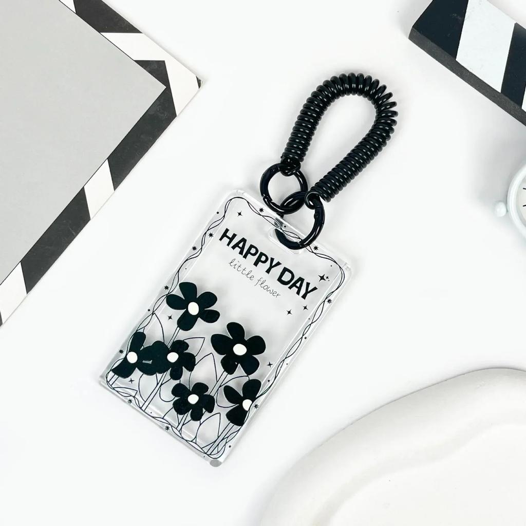 Чехол для карт с черным цветком, прозрачный держатель для студенческой карты, чехол для карты контроля доступа, чехол для карты на пружине, держатель для удостоверения личности