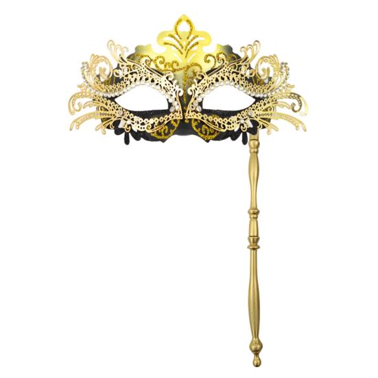Fancy Party Masque Metal Masque with Handheld Stick Half Face Venetian Masque with Rhinestones for Women Men Prom Ball Mardi Gras Masquerade