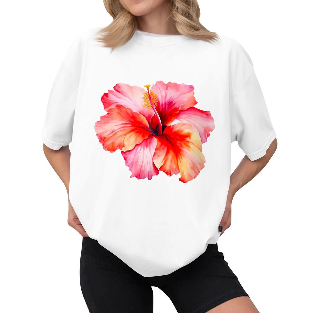 Women's Casual Printed T-Shirt Round Neck Pullover Short Sleeve Top