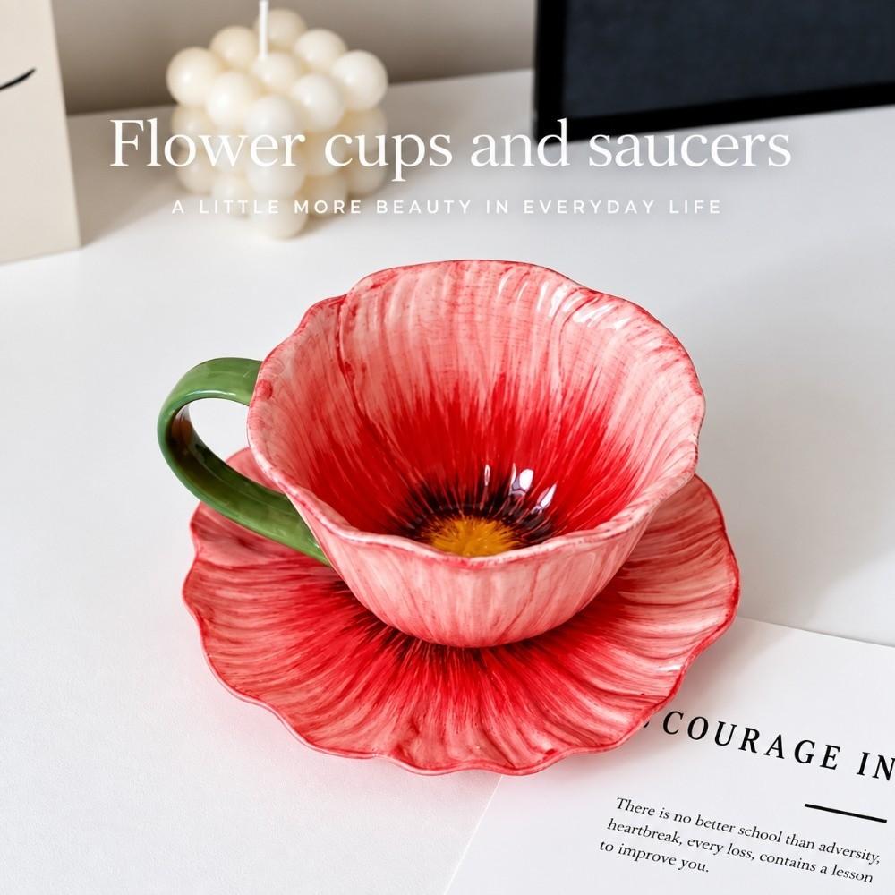 Flower Shaped Ceramic Coffee Cup Saucer Set Tableware Ceramic Coffee Mug Home Decor