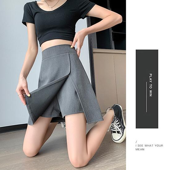 Юбка средней длины, плиссированная юбка, летняя женская юбка-трапеция, тонкая и слегка пухлая, короткая юбка с разрезом, большой размер с высокой талией, черные завернутые ягодицы