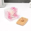 Acrylic Cotton Swab Storage Box with Wooden Lid - European Style Transparent Organizer for Cosmetics and Swabs