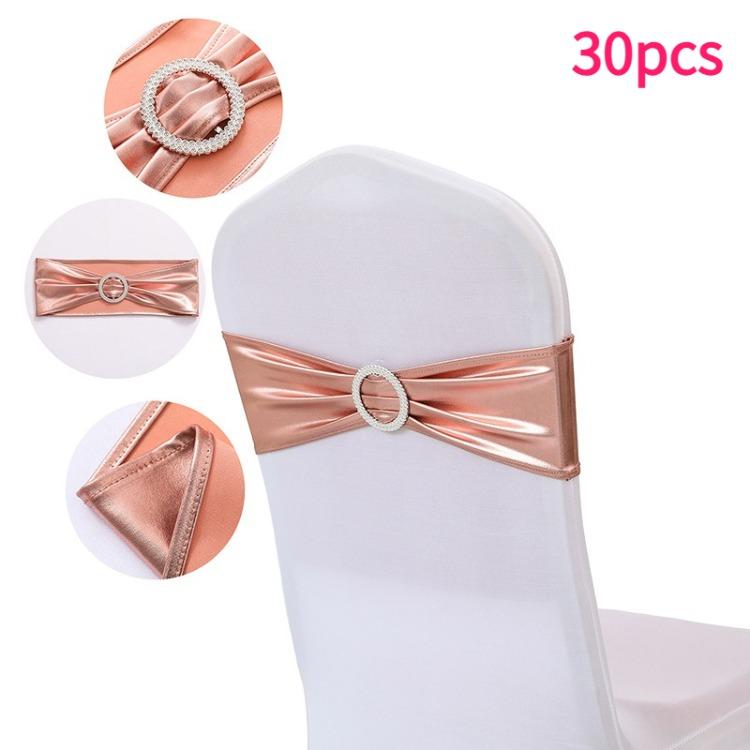 30pcs Elegant Golden Bow Chair Belts Elastic Bow Ribbon Chairs Back Decoration Gold Foil Tie Neatly Sewn Edges Sparkling Buckle