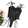 Women's  Leather Hollowed Out Strap And Camisole One-piece Fun Lingerie Set
