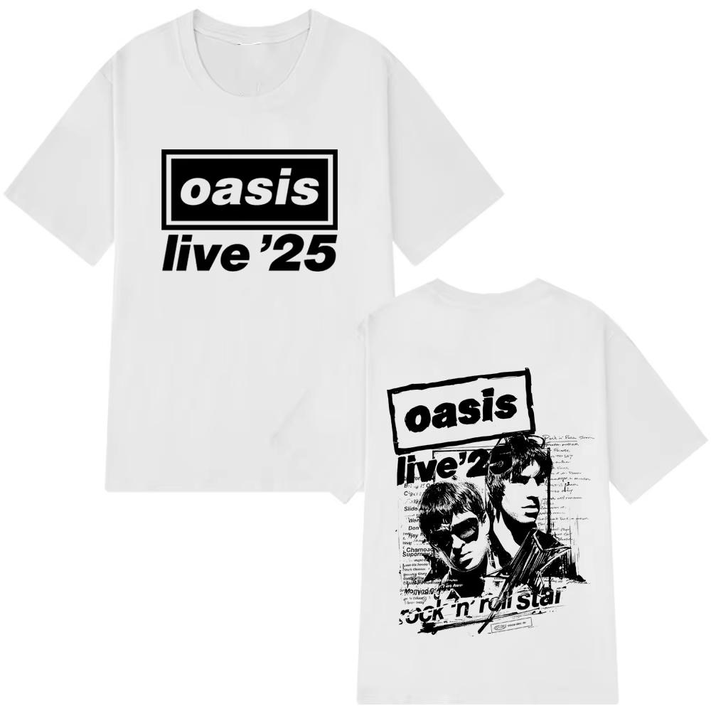 OASIS Live 25 Tour 2025 Винтажные футболки Мужская Женская Повседневная Хлопковая футболка Хип-хоп Уличная одежда С коротким рукавом Свободная футболка Подарок для фанатов