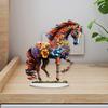 Colorful Flower Horse Acrylic Ornament with Base 2D Flat Horse Table Sign Holiday Party Home Office Bookshelf Desktop Decoration