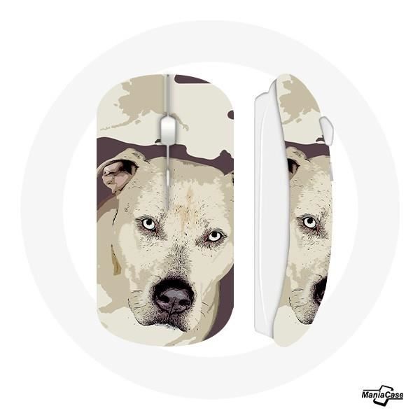Souris Sans Fil - MANIACASE - Chien de Pitbull Blanc - USB WiFi - Compatible Mac et PC - Blanc