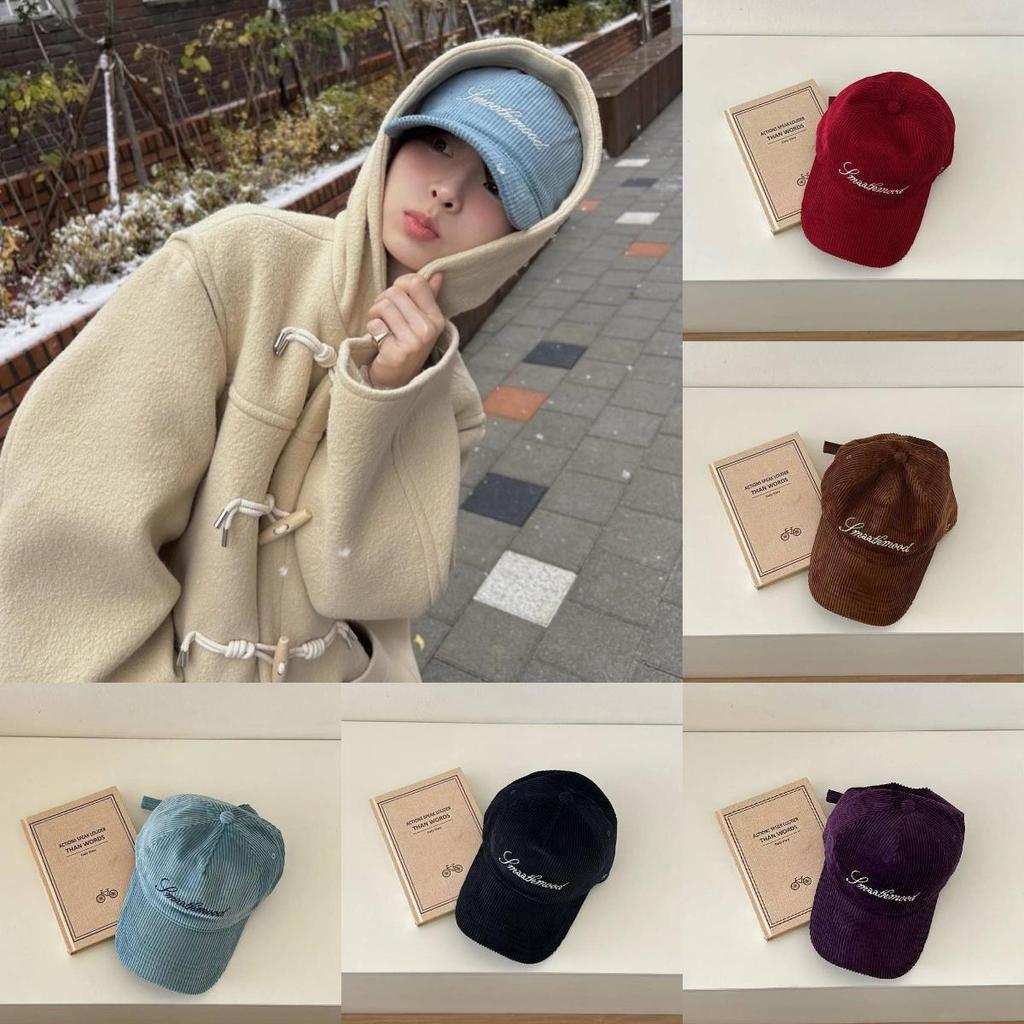 Embroidered Corduroy Baseball Cap With Letter Design For Casual Winter Wear