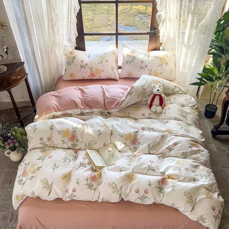 Комплект из четырех предметов из бамбукового хлопка класса А, двухслойной мягкой цветочной марли для мам и малышей - Включает комплект из трех предметов для студенческого общежития