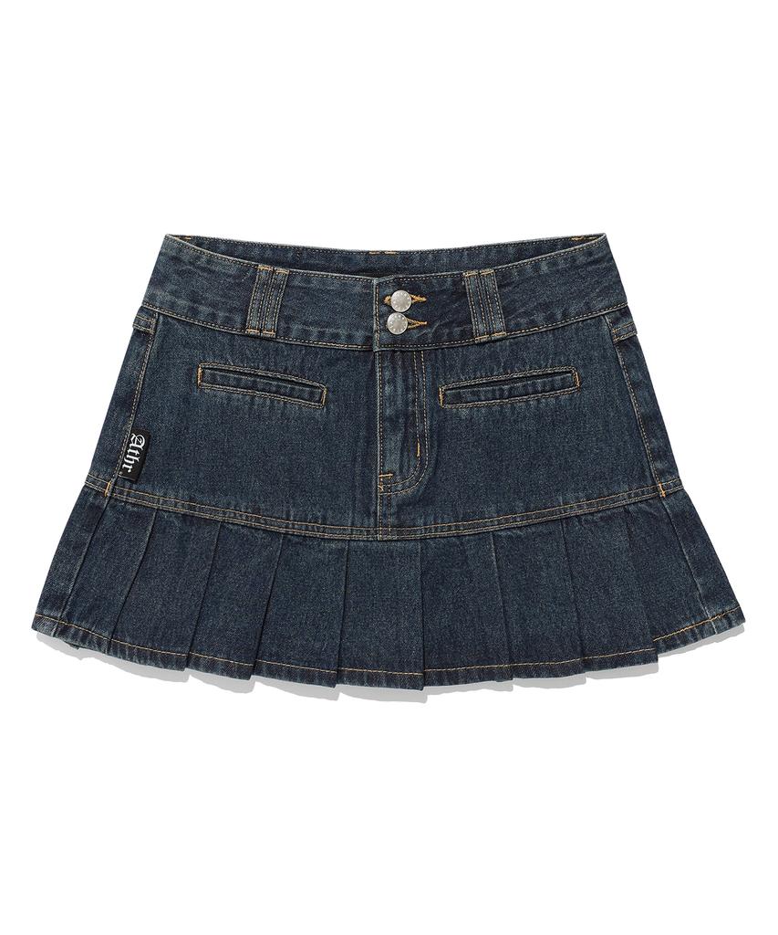 Andy Other Pleated Denim Mini Skirt Blue