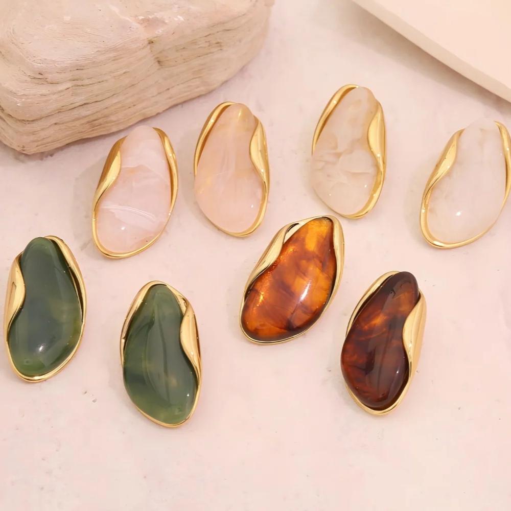 TDJewelry Кольца Геометрической Формы из Нержавеющей Стали с Цветной Смолой, Позолоченные 18K Золотом, Модные Ежедневные Кольца для Женщин