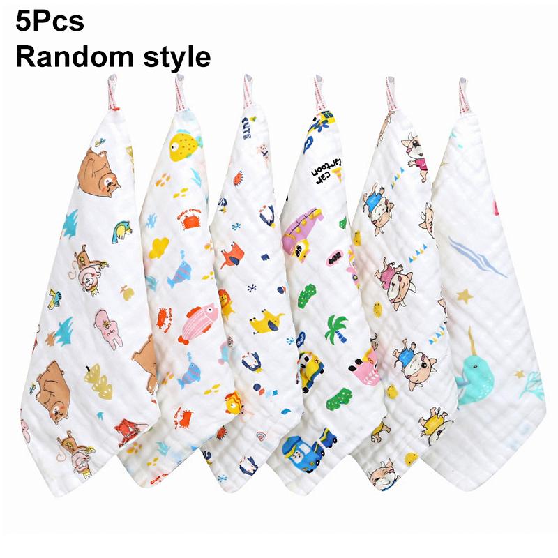 5Pcs Six Layers Gauze Multi-size Baby Towel Highly Absorbent Cotton Soft Square Towels Cartoon Print Kids Handkerchief
