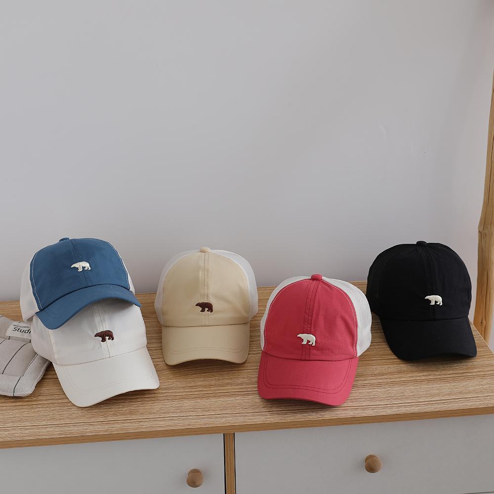 Solid- Embroidered Polar Bear Quick-Drying Baseball Cap for Summer, Breathable Mesh Children's Sun Protection Hat