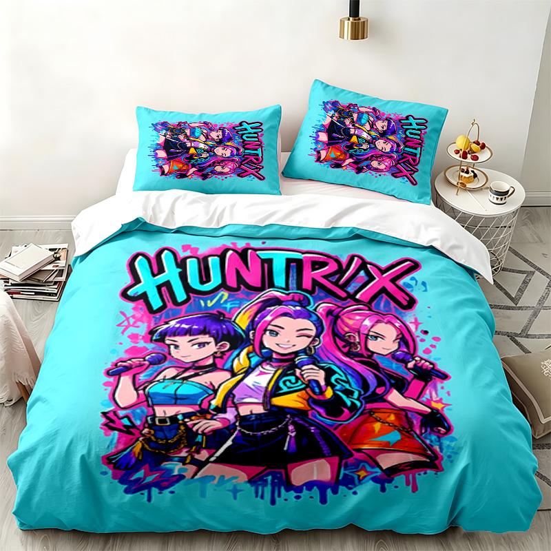 Kpop demon hunters 3pc set Perfect for bedroom use Comfortable bedding set includes a duvet cover and two pillowcases Ideal birthday or Christmas gift