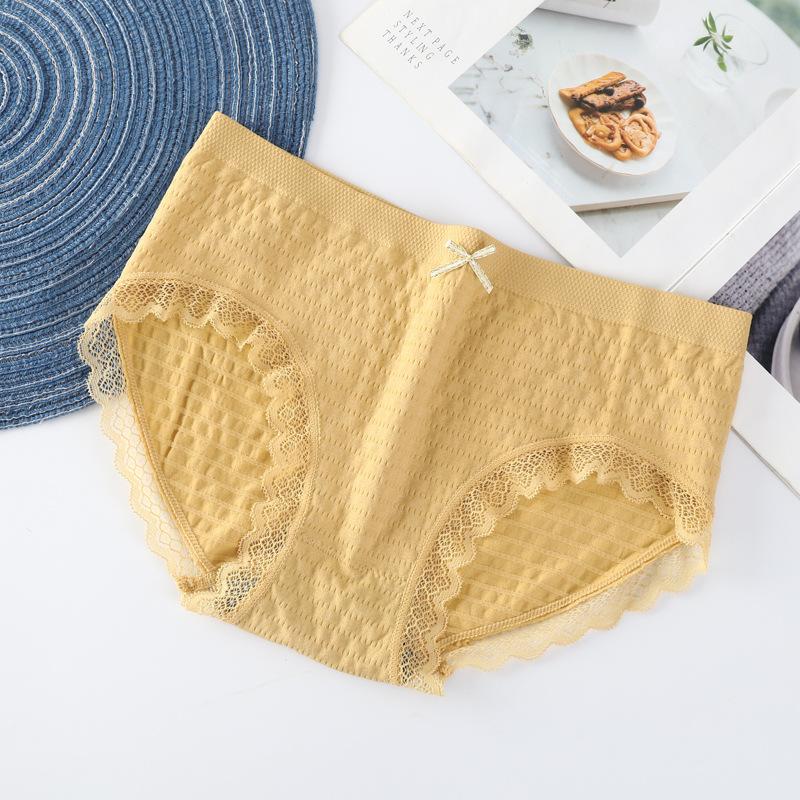 Bubble Pants Seamless Seamless Graphene Bare Ammonia Breathable Mid Waist Briefs Solid Color Lace Knickers Women's Triangle Panties