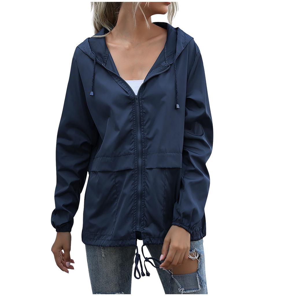 Women Hooded Waterproof Zipper Windproof Waterproof Raincoat Jacket