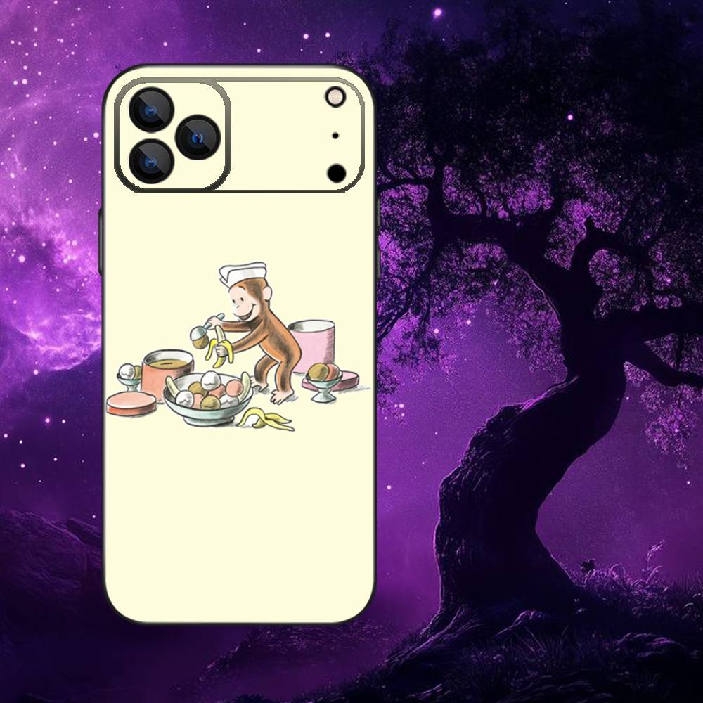 Curious G-George Monkey Phone Case For iPhone 17,16,15,14,13,12,Pro,Max,Plus,E,SE4,Air,Mini Black Soft Box