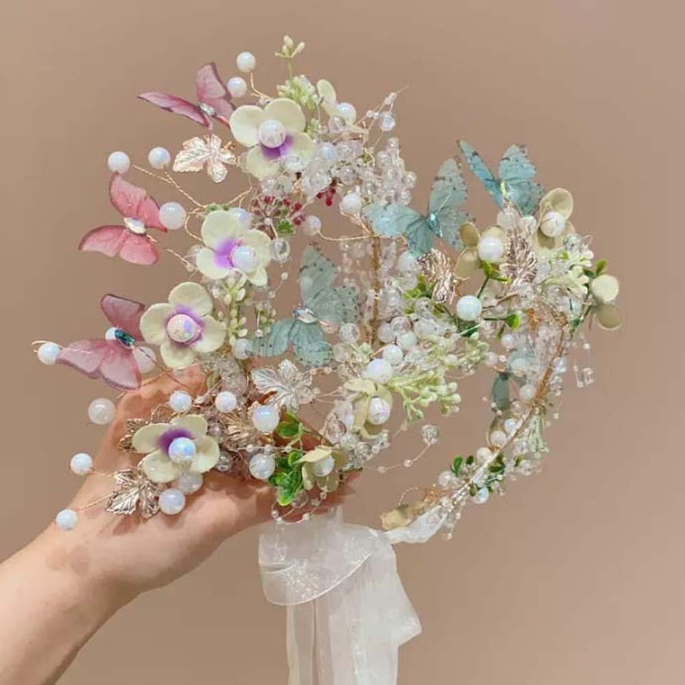 Bohemia Style Girls Garland Simulation Flower Flower Headdress Butterfly Fairy Hair Hoop  Women