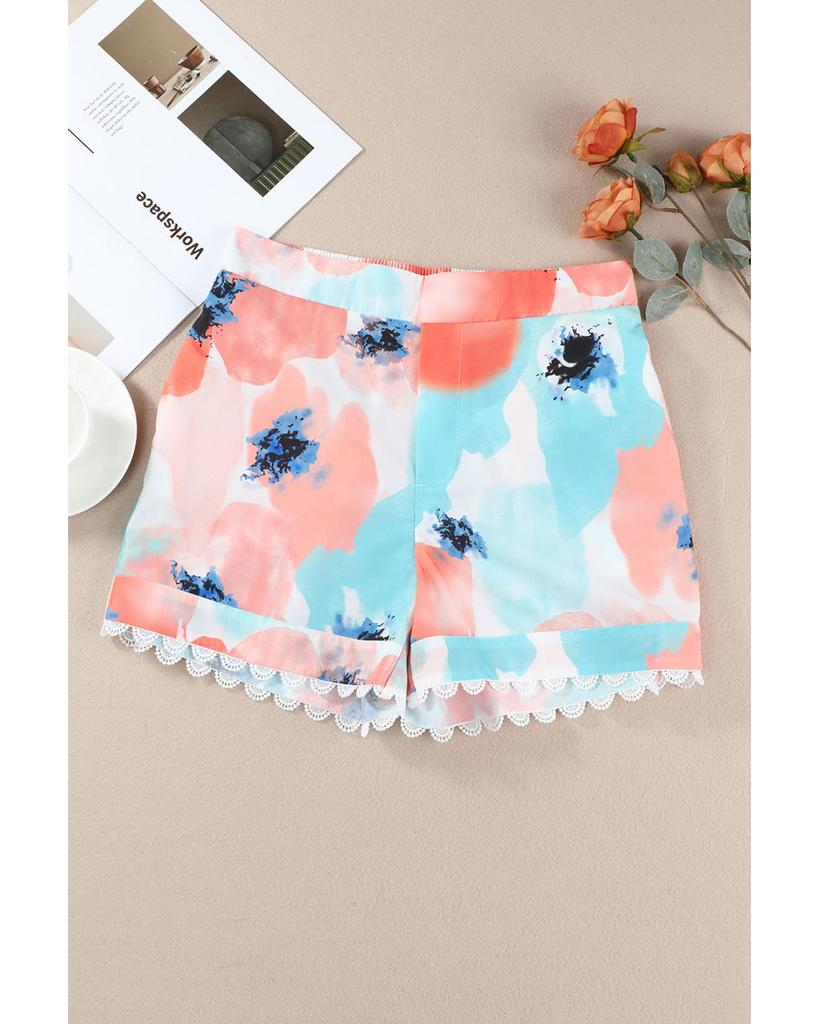 Azura Exchange Water Marbling Print Lace Trim Shorts