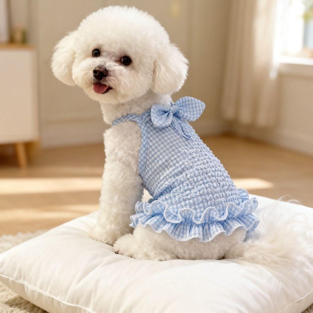 Ruffle Edge Dog Skirt Bow Decor Dog Harness Vest Cute Style Pet Dog Dress Spring Summer