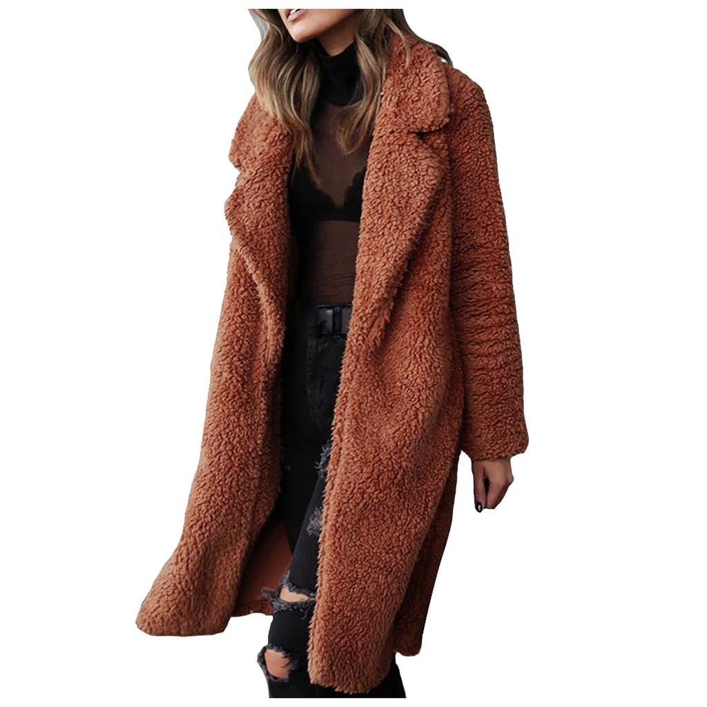 Womens Ladies Warm Artificial Wool Coat Jacket Lapel Winter Outerwear