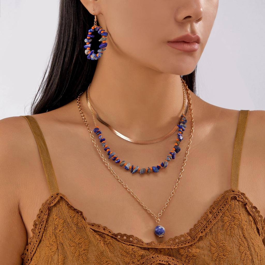 Трендовый набор бижутерии из сплава с крошкой из натурального камня и геометрическим дизайном для женщин, Осень 2025